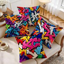 4pcs/1pc Colorful Street Graffiti Pattern Pillow Case Without Insert, Single-Sided Printed Pillow Case, Suitable For Living Room Bedroom Home Decor, All-Season Pillow Case - Multicolor - View 6