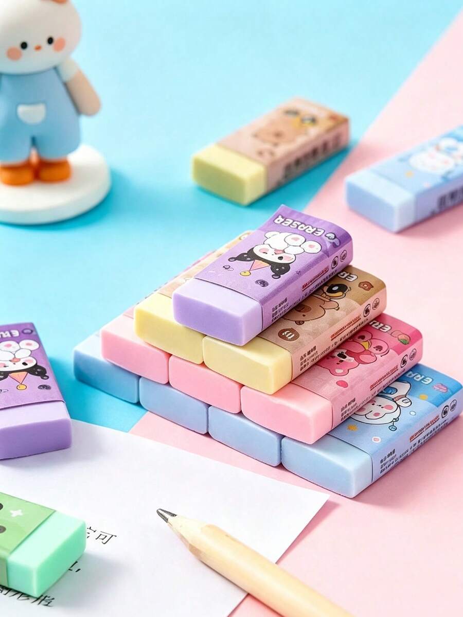 Fresh Cute Adorable Pattern Eraser, Cleans Cleanly With Less Residue, Suitable For Students' Daily Use, Back To School Essential - Multicolor - View 1