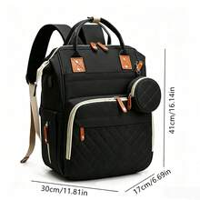 Fashionable Quilted Large Capacity Diaper Backpack; Multifunctional Mom Backpack For Travel; Lightweight Multi-Compartment Diaper Bag With Snack & Pacifier Pockets - Black - View 4