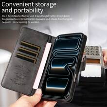 1pc Vintage PU Leather Flip Phone Case Compatible With Apple 18ProMax/18Pro/18/17e/17ProMax/16ProMax/16Pro/16Plus/15ProMax/15plus/13ProMax/13pro/ A5/ G06, Embossed Brand Logo Eaacaa Full Coverage Multi-Angle Protection Phone Cover With Multi-Card Slots And Wallet Function For Coins, Anti-Drop Anti-Theft Phone Case With Kickstand, Suitable For Men And Women For Daily Commute/Shopping - Black - View 7
