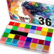 36 Warna Cat Wajah + Kuas, Cat Tubuh Profesional, Set Palet Cat Wajah Warna Krim Besar, Cocok untuk Halloween, Pesta Liburan, Riasan Kostum Efek Khusus dan Permainan Peran - MultiWarna - View 2
