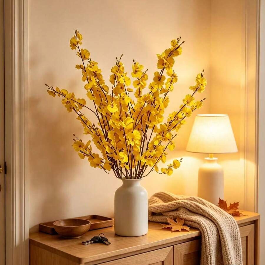 1pc/6pcs/21pcs, 95cm Artificial Yellow Dancing Orchid, Living Room Dining Table Vase Flower Arrangement Decor, Home Soft Furnishing Entrance Hall Decoration Artificial Cymbidium Orchid Fake Flower, Suitable For Wedding Decoration, Autumn Decoration, Garden Center Decoration, Party, Gift