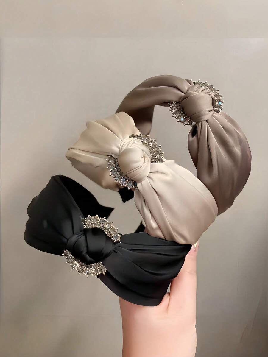 1pc Premium Wide Headband, Fashionable Elegant High-Quality Satin Rhinestone Headband, Elegant Accessory - Multicolor - View 1