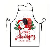 1pc Christmas Santa Claus, Christmas Bell, Christmas Snowflake, Christmas Reindeer, Christmas Tree, Christmas Snowman, Christmas Penguin, Christmas Cartoon Animal Pattern Chef Apron, Apron, Suitable For Home Decor And Kitchen Use. Made Of 100% Polyester Material, Designed As Sleeveless Style, Perfect For Home Kitchen, Outdoor BBQ Cooking. This Printed Apron Is Unisex, Machine Washable And Reusable, A Kitchen Essential - Multicolor - View 13