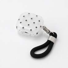 Transparent White Base Black Star With Black Rope Earphone Case Compatible With AirPodsCase 2/3/4/Pro/Pro2/Pro3, Anti-Drop Earphone Case, Gift, Fashion Accessory, Combining Aesthetics And Practicality - White - View 5