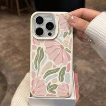 1pc TPU Material Soft Healing Versatile Pink & Green Floral Pattern Phone Case Compatible With IPhone 17 Pro Max/17/16 Pro Max/15/13/12/11/ S20 FE/A15/S24/A55/ Note 11/Note 12/Note 13 Pro Full Coverage Anti-Drop Soft Shell Protective Cover - White - View 3