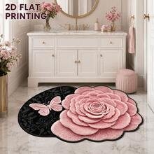 1pc Pink Butterfly Black Floral Bathroom Mat, Suitable For Doorway, Bathroom, Bedroom, Kitchen, Home Decor, Valentine's Day Gift, Hand-Cut With 1-5cm Error, Kitchen Decor, Bathroom Mat, Bathroom Rug, Door Mat, Small Rug, Carpet, Floor Mat, Home Decor, Area Rug, Outdoor Mat, Home Decor, Bedroom Rug, Machine Washable - Multicolor - View 6