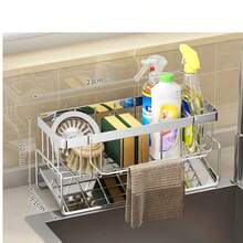 Kitchen Sink Sponge Holder, Dish Sponge Rack, Kitchen Storage Rack With Dishcloth Holder And Self-Draining Tray, Suitable For Countertop Use, With Soap Dispenser Storage; Suitable For Kitchen, Bathroom, Dormitory, Etc.; Kitchen Supplies - Multicolor - View 14