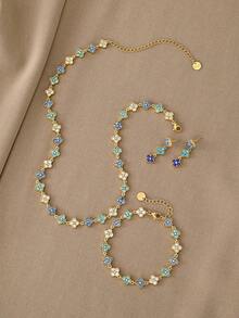 Kalung Emas 18K, Gelang Emas, Anting-anting Zirkonia Tembaga Bertekstur Serbaguna, Cocok untuk Kencan, Pesta, Hadiah, dan Pemakaian Sehari-hari - Emas - View 3