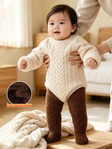 1pc Baby Thickened Thermal Lined Tights, Solid Color, Warm And Comfortable, Suitable For Winter, Below 5°C - Multicolor - View 10