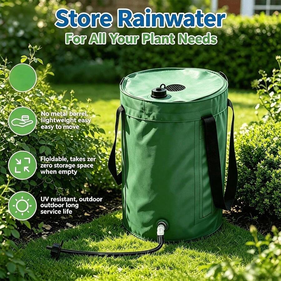 20‑30L Foldable Rainwater Collection Tank Portable Outdoor Water Storage Container With Hose & Faucet Accessories For Yard Plant Irrigation - Green - View 1