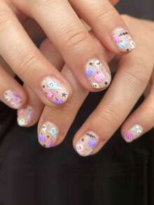 24pcs Cute Square Press-On Halloween Nails, Colorful Short Ghost & Pumpkin Halloween Fake Nails - Multicolor - View 7