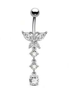 5pcs Elegant Multi-Style Rhinestone Belly Button Rings, Suitable For Daily Wear And Summer Beach Body Piercing Jewelry, Exquisite Sparkling Piercing Jewelry Set - Silver - View 7