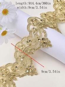 New Multicolor Lace Embroidery Bone Lace Tulle Fabric With Handmade Beaded Sequin Decor For Garments, Bridal Dresses, Accessory Supplies Material, Length: 91.4cm, Width: 12.5cm - Multicolor - View 30