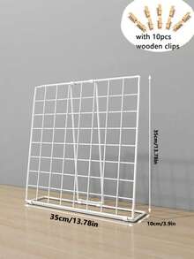 KASUDIN 1pc Foldable Metal Grid Display Stand With 10 Clips, Portable Desktop Photo Frame Holder & Jewelry Rack, Industrial Style Home Office Decor, Aesthetic Classroom & Room Decor, Back School - View 4