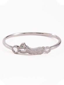 1 pieza Brazalete de puño inspirado en animales con adorno de strass, accesorio de joyería de declaración para mujeres - Plateado - Ver 6