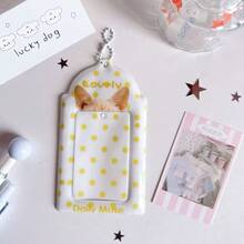 Cute Polka Dot Cat Ear 3 Inch Photocard Holder With Bead Keychain, Idol Photo Card Protector ID Badge Holder, Kawaii Stationery Back To School Supplies - C-multicolor - View 10