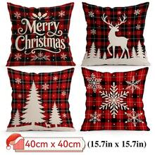 4pcs/1pc Red & Black Plaid Christmas Winter Pattern Pillow Case, Single-Sided Printed Pillow Case, Suitable For Living Room, Bedroom, Home Decor, All-Season Pillow Case - Multicolor - View 17