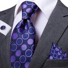 3Pcs Women Purple Round Pattern Tie & Pocket Square & Cufflinks Set, Random Cufflinks Pattern, Formal Suit Decor Accessory For Business Party Wedding - Purple - View 1
