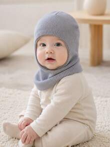 1 buah Topi Balaclava Rajut Warna Polos untuk Bayi Musim Dingin dengan Penghangat Leher, Hangat dan Nyaman, Unisex, Sederhana dan Serbaguna untuk Aktivitas Luar Ruangan dan Sehari-hari - MultiWarna - View 2