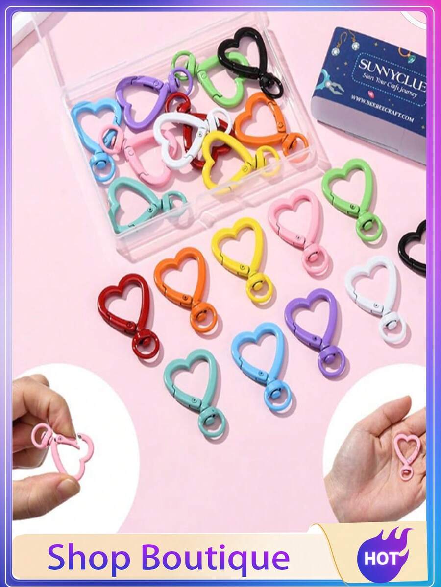 50pcsColorful Rotating Heart Shaped Lobster Clasp Hooks, Suitable For Bags, Dog Leashes, DIY Jewelry Making Accessories - View 1