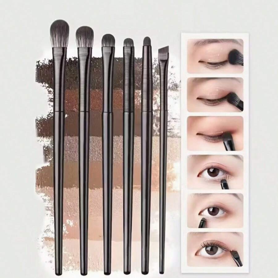 6pcs Soft Eyeshadow Brush Set, Eye Makeup Smudge, Silk Line, Eyeliner Blade, Eye Detail Small Makeup Brushes - Multi-color B - View 1