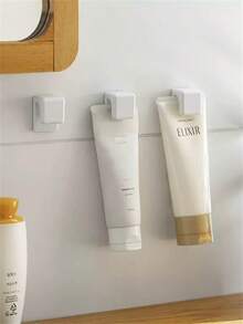 1/2/3pcs Wall-Mounted Toothpaste/Facial Cleanser Holder, Plastic Wall Storage Clip, White Easy-To-Install Bathroom Wall Clip, Toothpaste/Facial Cleanser Holder, Hand Cream Storage Rack - White - View 8