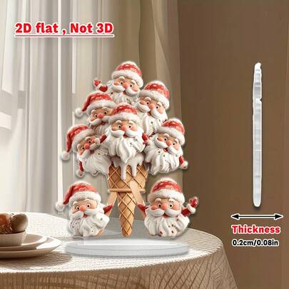 2D Flat, 1pc, Santa Claus Ice Cream Shaped Desktop Decor, Christmas Gift, Acrylic Office, Coffee Shop Display, Multi-Functional Desktop Decoration, Suitable For Home And Office, Christmas Decoration