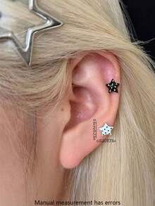 2pcs Women's Earrings, Black & White Metal, Contrast Polka Dot & Star, Minimalist Personalized Ear Jewelry Suitable For Daily Wear - Multicolor - View 4