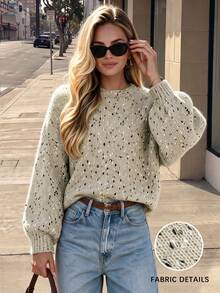 Women's Casual Colorblock Round Neck Long Sleeve Flare Cuff Sweater, Autumn/Winter Fall - Multicolor - View 4