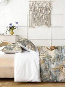 3PCS Watercolor Forest Deer Duvet Cover Set(1 Duvet Cover + 2 Pillowcases, Pillow Inserts Not Included), Birch Tree Stream Botanical Leaf Print Bedding Set, Soft Polyester Comforter Cover With Pillowcases, Nature Wilderness Themed Bed Linens - Multicolor - View 6