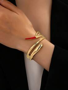 1pc Halloween Fashion Personalized Versatile Artificial Drip Oil Red Pointed Geometric Water Drop Shape Women's Bracelet - Golden Red - View 1