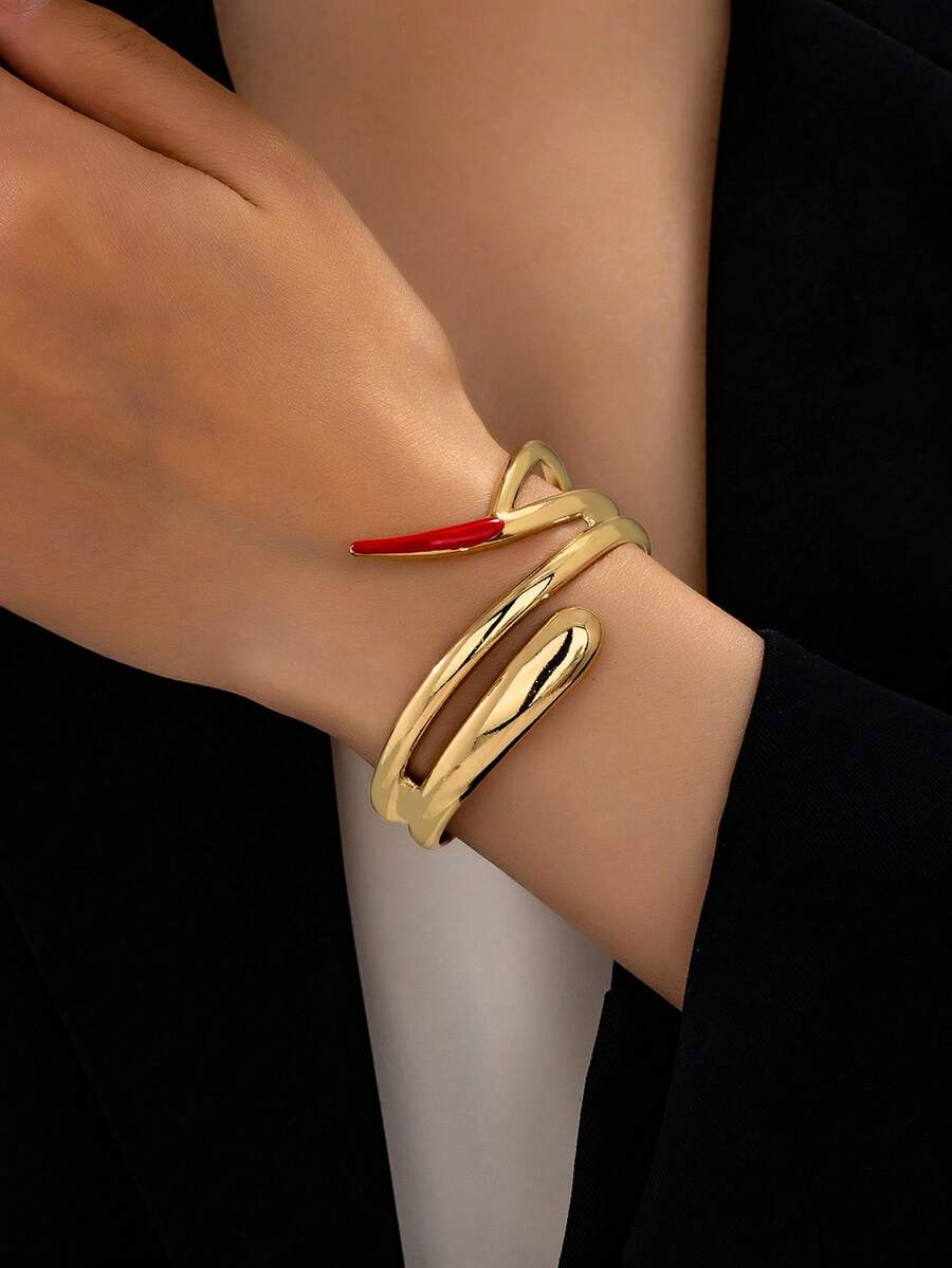 1pc Halloween Fashion Personalized Versatile Artificial Drip Oil Red Pointed Geometric Water Drop Shape Women's Bracelet - Golden Red - View 1