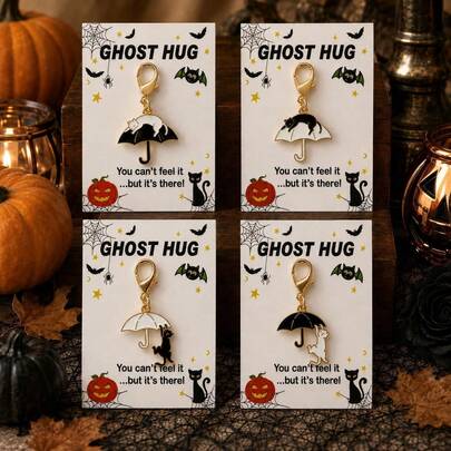 1pc/Multiple Pcs Unisex Alloy Playful Black & White Cat Pendant With Card Accessory, Creative Halloween Gift For Couples And Friends, Bag Charm