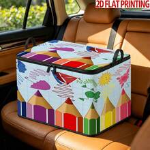 1pc Colorful Pencil Pattern Storage Box With Zipper Oxford Fabric Foldable Organizer Bag, Perfect For Travel, Packing, Clothing, Pants And Bedding, Storage, Laundry Room Or Holiday Decor, Keeps Household Items Organized And Easy To Find, Contemporary Style - View 9