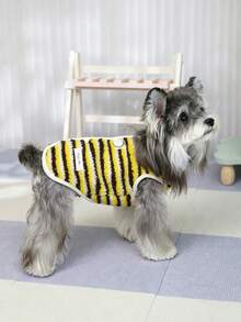 Striped Sherpa Dog Vest With D-Ring, Winter Warm Plush Pet Coat, Button-Up Puppy Cat Jacket, Soft Fleece Clothes For Small Medium Dogs & Cats - Multicolor - View 10