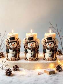 1pc Snowman Cylinder Silicone Mold, Soap & Plaster Making Tool, Cute Snowman Pillar Shape Home Decor, Candlelight Dinner Aromatherapy Candle Making, Creative Gift - Snowman Cylinder Mold - View 4