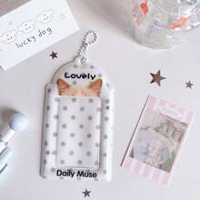 Cute Polka Dot Cat Ear 3 Inch Photocard Holder With Bead Keychain, Idol Photo Card Protector ID Badge Holder, Kawaii Stationery Back To School Supplies - C-multicolor - View 14