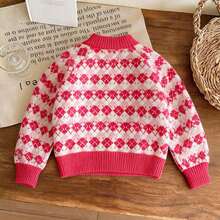 enmi bear Children's Thermal-Lined Pullover Sweater, Stylish Autumn/Winter Knit Top For Young Girl - Pink - View 2