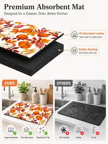 1pc, Dog & Pumpkin Pattern Diatomaceous Earth Kitchen Drain Mat, Absorbent Dish Drying Mat, Coffee Machine Mat, Dishwashing Mat, Sink Mat, Kitchen Countertop Protector, Suitable For Cups, Plates, Tableware & Kitchen Decor - Multicolor - View 8