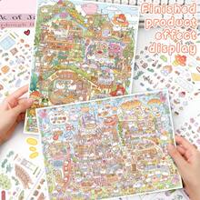 3D Stereoscopic Fun Scene Stickers, 3 Sheets Sticker Material + 1 Scene Card + 1 Effect Image/Pack, Oversized 33.9*25.2cm, Scrapbook Stickers, Suitable For Gifts, Office, Home, Classroom, Entertainment Toys, Student Scrapbook - A - View 6