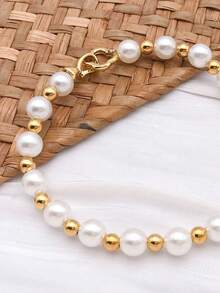 10pcs Minimalist Fashion Spacer Beads Necklace Bracelet Stainless Steel Round Beads - Gold - View 4