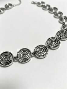 1pc Fashionable Personalized Versatile Geometric Spiral Vortex Patchwork Necklace For Women, Suitable For Daily Commute, Party And Gathering - Silver - View 3