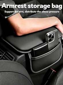 Almohadilla para apoyabrazos de consola central de coche negro, extra ancha & gruesa de cuero, alfombrilla de caja de almacenamiento, bolsa de almacenamiento universal multifunción para coche - A - Ver 5