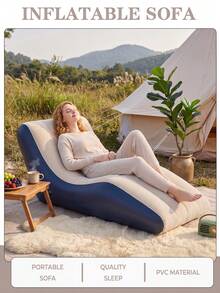 1pc 3 Colors Optional PVC Inflatable Lounge Chair, Outdoor Camping Reclining & Sleeping, Portable Sofa, Foldable, Camping, Beach Inflatable Sofa Chair, Ergonomic S-Shaped Inflatable Sofa, Outdoor & Indoor Dual Use, Thickened Wear-Resistant Slouchy Inflatable Lounge Chair, Christmas, Halloween - Multicolor - View 5