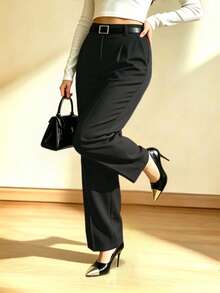 女款休閒通勤純色西裝外套錐形長褲 [無腰帶] - 黑色 - 查看 6
