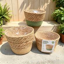 1pc/3pcs Set New Nordic Style Natural Seagrass Woven Flower Pot, Rattan Plant Pot Cover, Home Decor Flower Basket, Multi-Functional Garden Planter Storage Bin (Handmade, Size May Vary) - Multicolor - View 11