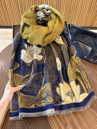 1pc Lotus Pattern Scarf For Women, Winter Warm Versatile Shawl, Dual-Use Air-Conditioned Room Office Cape, Long Thick Neck Warmer