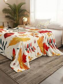 Minimalist Aesthetic Plant & Floral Print Pattern, Outdoor Camping Leisure Blanket, Soft & Comfortable 280gsm Fleece Blanket, Multi-Purpose Blanket For Sofa, Bed And More, Suitable For Home, Picnic, Travel, All-Season Comfort, Modern Style, Polyester, Machine Washable - Multicolor - View 5