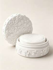 Single Pack, 3D Embossed Cherry Blossom Makeup Pad Storage Box. Functions: Dust-Proof Lid Stores Cotton Pads & Small Cosmetics Desktop Decor. For Bedroom Vanity & Bathroom. Features: Girly Resin, Vivid Embossed Pattern. Nice Gift For Girls. - Multicolor - View 6